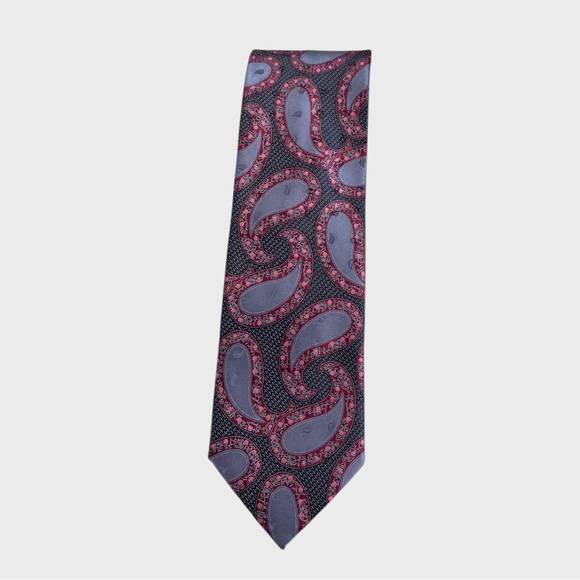 Ermenegildo Zegna Grey Pink Purple Paisley Print Silk Neck Tie